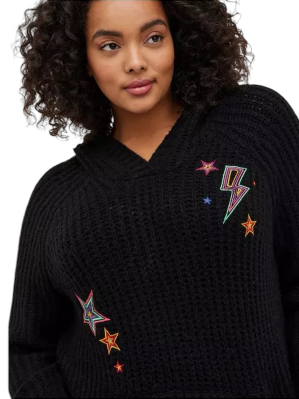 Torrid Black Star Embroidered Hoodie Sweater Size 0 12 NWT - Picture 3 of 16